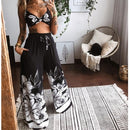 Conjunto de 2 piezas de chándal de verano para Mujer, ropa interior con estampado de estilo bohemio de playa, pantalones de pierna ancha sueltos, Ropa de Mujer