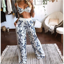 Conjunto de 2 piezas de chándal de verano para Mujer, ropa interior con estampado de estilo bohemio de playa, pantalones de pierna ancha sueltos, Ropa de Mujer