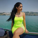 Spaghetti Strap Camisole Mini Dress Women Plus Size Bodycon Vestidos Summer Sexy Low Cut Sleeveless Solid Color Party Club Dress