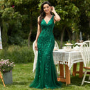 Burgundy Evening Dresses For Women Party Ever Pretty EP07886 Elegant V-Neck Mermaid Sequin Wedding Formal Gown Abendkleider 2021