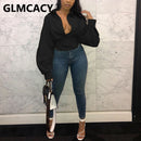 Camisa con botones de manga larga de linterna para mujer Blusa túnica elegante elegante Tops