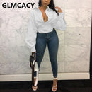 Camisa con botones de manga larga de linterna para mujer Blusa túnica elegante elegante Tops