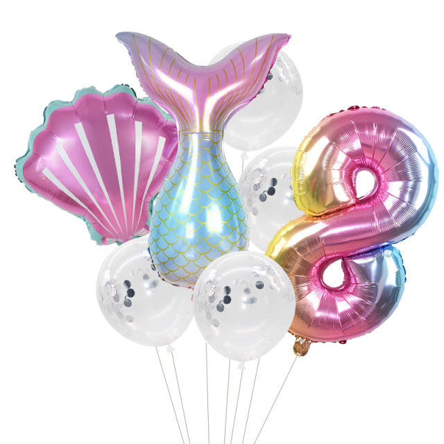 Kleine Meerjungfrau Party Luftballons 32 Zoll Nummer Folienballon Kindergeburtstag Party Dekoration Zubehör Baby Shower Decor Helium Globos
