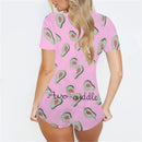 Sexy Women Deep V-neck Bodycon Sleepwear Jumpsuit Bodysuit Shorts Romper Bodysuit Leotard Long Sleeve Print Button Bodysuit New