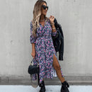 Autumn Long Floral Print Dress Robe for Women 2021 Casual Long Sleeve Split Dress Female Boho Elegant Maxi Party Vestidos Spring