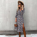 Autumn Long Floral Print Dress Robe for Women 2021 Casual Long Sleeve Split Dress Female Boho Elegant Maxi Party Vestidos Spring