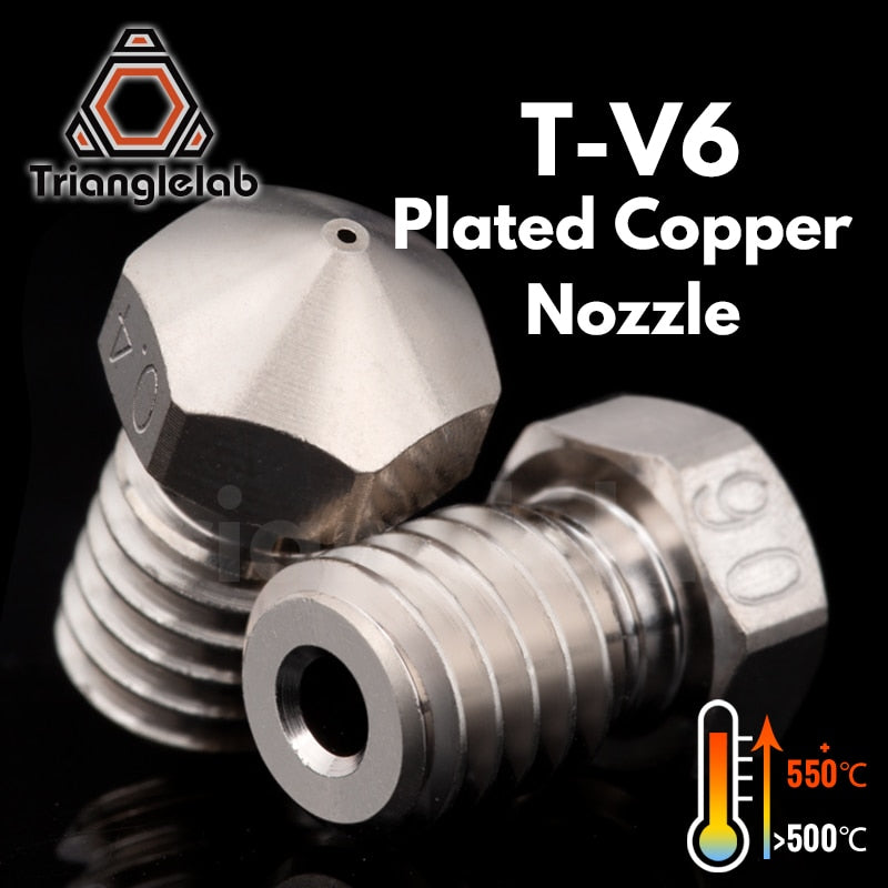 Boquilla de cobre chapada en T-V6 Trianglelab, duradera, antiadherente, de alto rendimiento para impresoras 3D, rosca M6 para E3D V6 Dragon Hotend