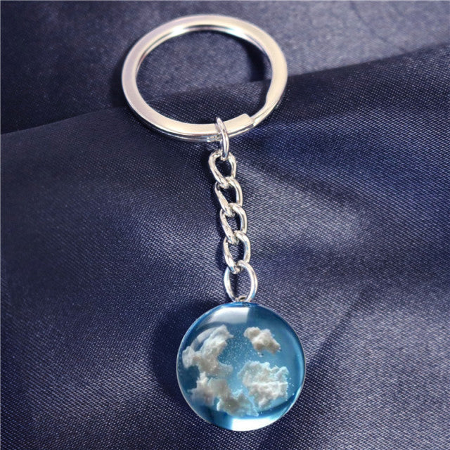 Chic transparente resina Rould bola Luna colgante collar mujer cielo azul nube blanca cadena collar moda joyería regalos para niña