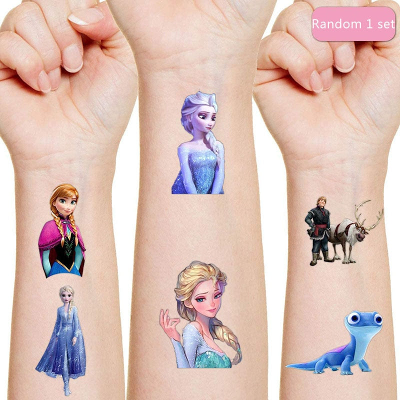 Pegatina de tatuaje de Frozen de Disney, decoración de fiesta de cumpleaños para niños, pegatina de Anna Aisha, pegatina de figura de acción, regalo de dibujos animados para niños