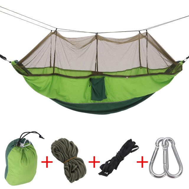 CellDeal Camping Hammock with Mosquito Net Light Portable Swing Sleeping Hammock Outdoor Parachute Hammocks Camping Stuff Pop-Up