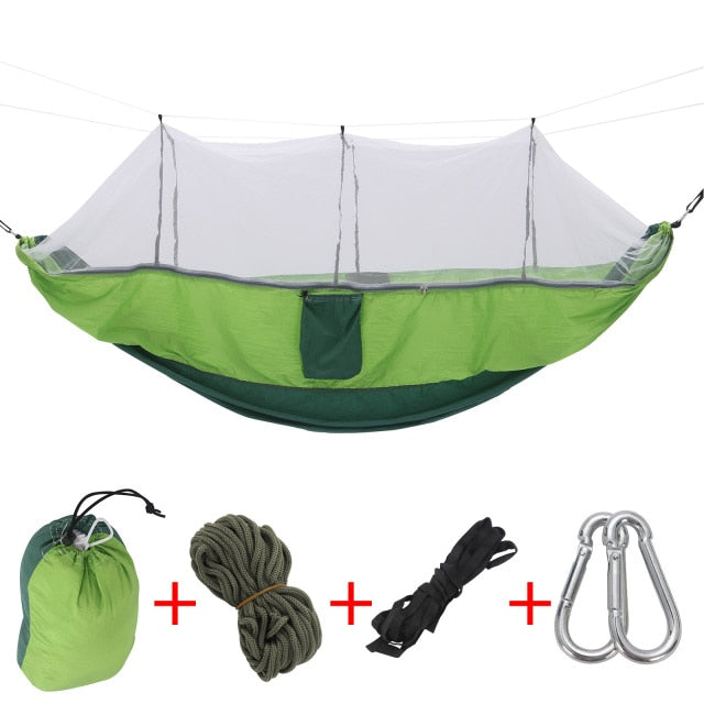 CellDeal Camping-Hängematte mit Moskitonetz, leicht, tragbar, Schaukel, Schlaf-Hängematte, Outdoor-Fallschirm-Hängematten, Campingzubehör, Pop-Up