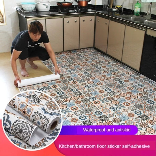 Floor stickers self-adhesive bathroom floor stickers kitchen tile stickers decorative waterproof non-slip thick wear-resistant