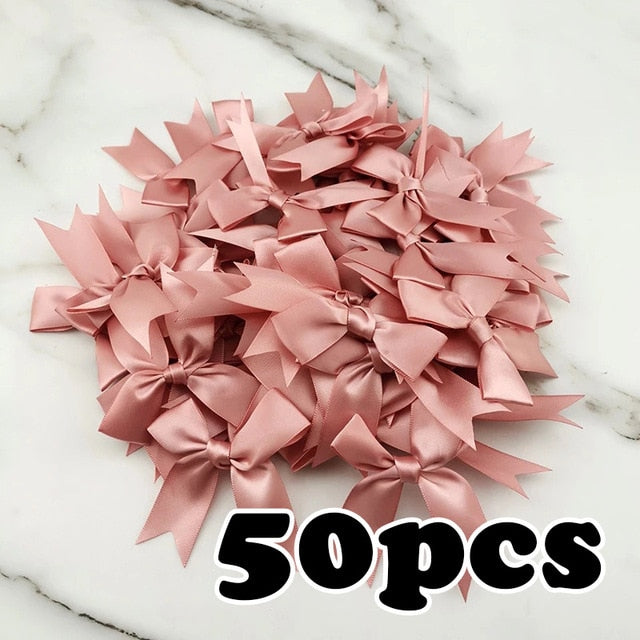 (50 unids/pack) 85*85mm lazos de cinta rosa fresca tamaño pequeño lazo de cinta de satén flor artesanía decoración trabajo hecho a mano DIY decoración de fiesta