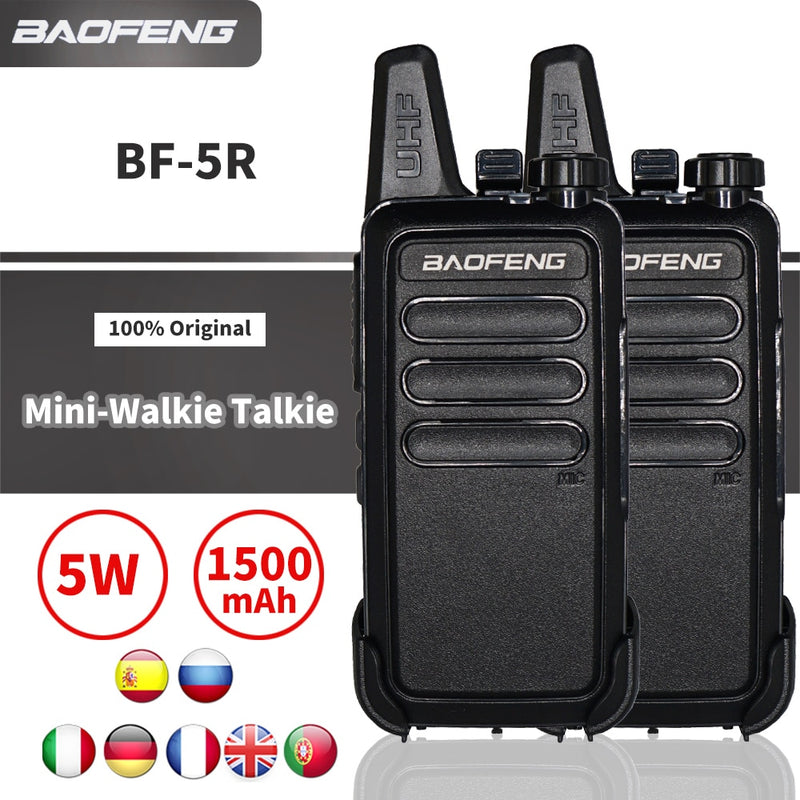 2 uds Baofeng BF-R5 banda UHF Mini Walkie Talkie bf-888s Radio de dos vías portátil BF R5 Radio de carga USB portátil caza senderismo