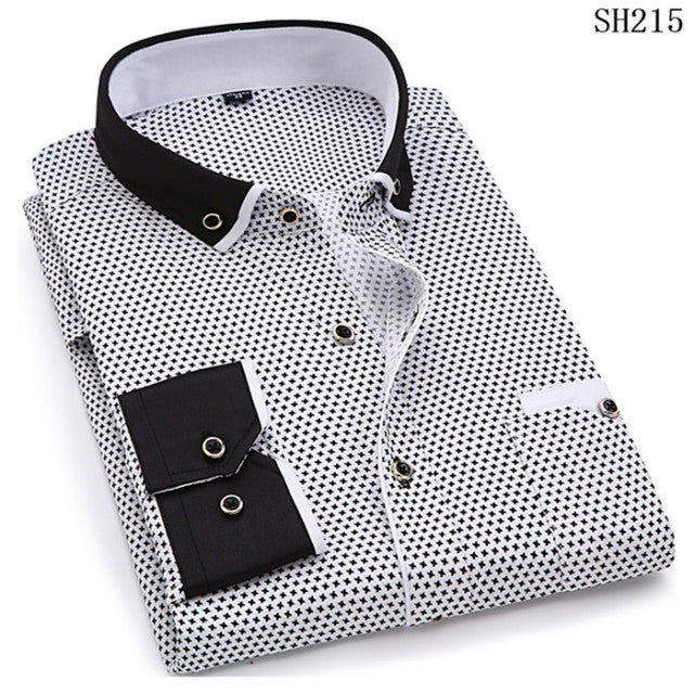 Camisa de manga larga informal con estampado de moda para hombre, diseño de bolsillo con costuras, tela suave y cómoda para hombre, vestido ajustado 4XL 8XL