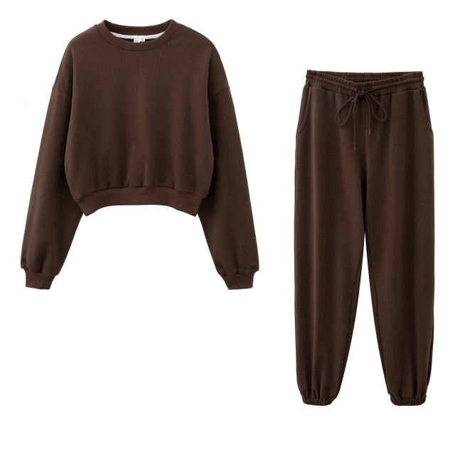 New design 2021 Women fashion sweatshirt sets Casual Spring Summer Crop top pants suit Cotton
