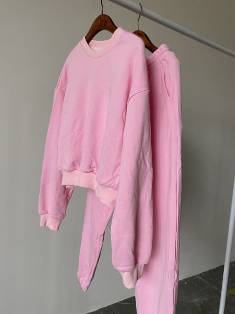 Neues Design 2021 Damenmode Sweatshirt Sets Casual Frühling Sommer Crop Top Hosenanzug Baumwolle