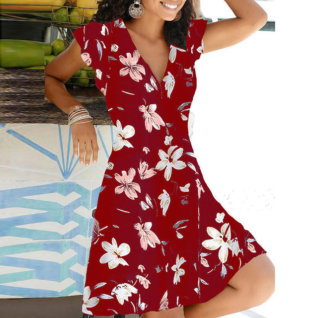 Neue Sommer V-Ausschnitt Blumendruck Partykleid Frauen Vintage Ärmelloses Tank Minikleid Frühling Lose Plus Größe A-Linie Kleid 2021