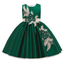 New Style Girl Wedding Party One-character Shoulder Suspender Dress Girl Bow Nail Pearl Flower Banquet Ball Dress vestidos