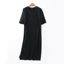 Tangada 2021 Women Elegant 95% Cotton Sweatshirt Dress Oversized Short Sleeve Side Open Ladies Midi Dress 6L60