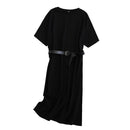 Tangada 2021 Women Elegant 95% Cotton Sweatshirt Dress Oversized Short Sleeve Side Open Ladies Midi Dress 6L60