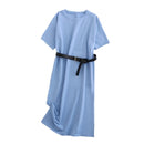 Tangada 2021 Women Elegant 95% Cotton Sweatshirt Dress Oversized Short Sleeve Side Open Ladies Midi Dress 6L60