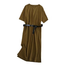 Tangada 2021 Women Elegant 95% Cotton Sweatshirt Dress Oversized Short Sleeve Side Open Ladies Midi Dress 6L60