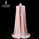 JUSERE Real Picture Pink Runway Evening Dress with Pants Long Evening Dresses Jumpsuit Vestido de festa