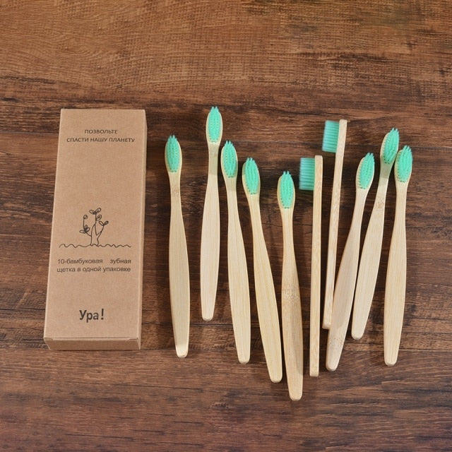 10 STÜCKE Bunte Zahnbürste Natürliches Bambuszahnbürstenset Weiche Borsten Holzkohlenzähne Öko-Bambuszahnbürsten Zahnpflege