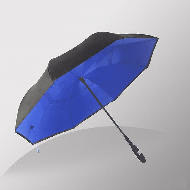 2021 paraguas plegable de caña larga de doble capa invertida a prueba de viento inverso C-Hook paraguas de golf masculino paraguas inverso para coche