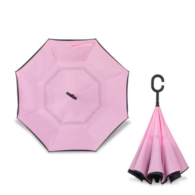 2021 Folding Long Shank Double Layer Inverted Umbrella Windproof Reverse C-Hook male golf umbrella reverse Umbrellas For Car