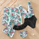 Family Look Leaf Swimsuits Mother Daughter Matching Swimwear Father Son Swim Shorts Mommy and Me Bathing Suits Clothes Outfits
