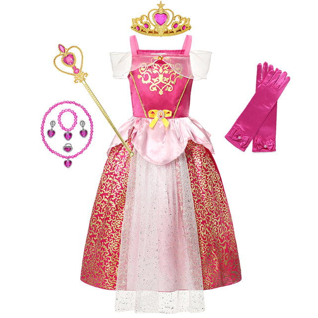 Niñas Rapunzel Princesa Cosplay Vestidos Fiesta Regalo Belle Cenicienta Aurora Blancanieves Sofía Malla Vestido de fiesta Traje de cumpleaños