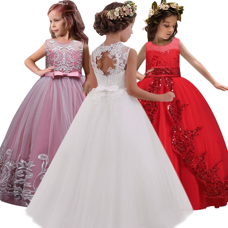 New 2020 Girls'Back Hollow Flower Dress Flower Boy High-End-Hochzeitskleid Elegantes Blumen-Spitzen-Bankettkleid für Mädchen
