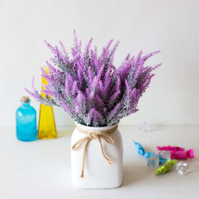 1 paquete de flores artificiales, jarrón decorativo de boda de plástico de lavanda provenzal romántica para decoración del hogar, planta falsa de Navidad de grano
