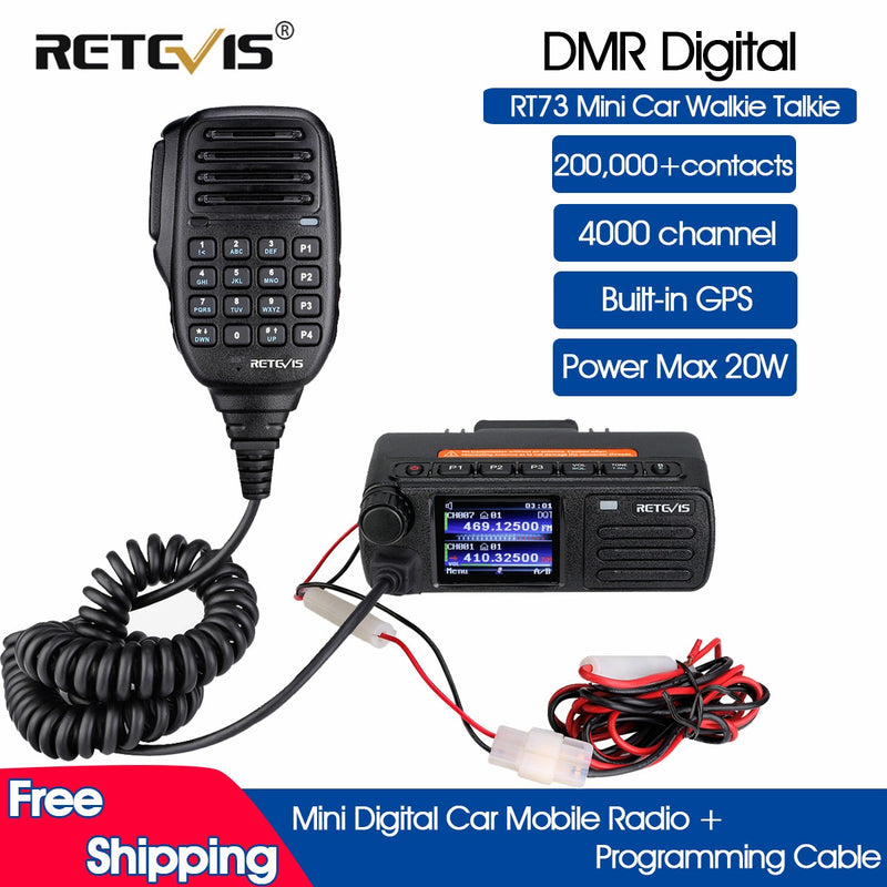 Heißer Verkauf DMR Digital Mobile Radio Retevis RT73 Mini Digital Autoradio Station GPS UV Dual Band 20W mit Handmikrofon + Kabel
