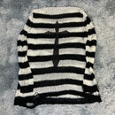 Plus Size Punk Gothic Long Unisex Sweater Dress Cool Hollow Out Hole Broken Jumper Loose Rock Thin Sweter 2020 Women Man Striped