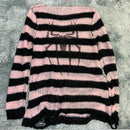 Plus Size Punk Gothic Long Unisex Sweater Dress Cool Hollow Out Hole Broken Jumper Loose Rock Thin Sweter 2020 Women Man Striped