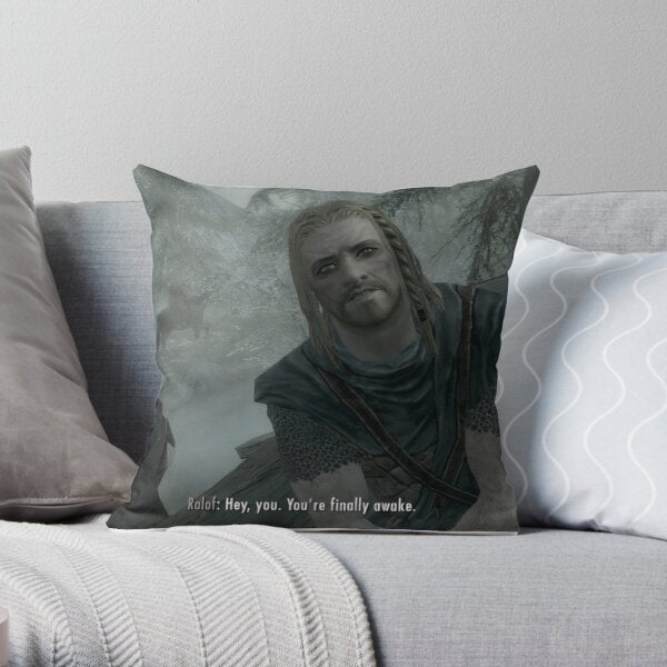 Hey You Youre Finally Awake Skyrim Meme  Soft Decorative Throw Pillow Cover for Home  Pillows NOT Included