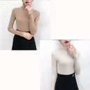 Jersey de punto Bonjean para otoño e invierno, jerséis de cuello alto, jerséis informales, camisa de mujer, suéter ajustado de manga larga para niñas