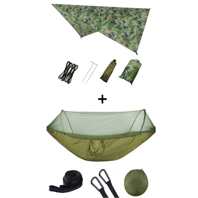 Tragbare Pop-Up-Camping-Hängematte mit Moskitonetz und Sonnenschutz, Fallschirmschaukel-Hängematten, Regenfliegen-Hängematte, Baldachin, Campingzubehör