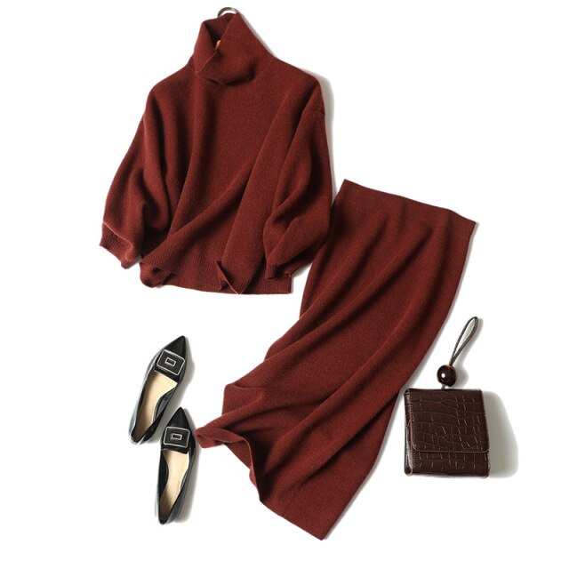 Luxuriöser warmer Rollkragenpullover aus 100 % Kaschmir für den Winter plus elegantes Hemd, 2-teiliges Set