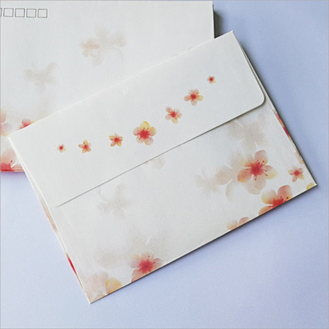 10 Uds. Sobre floral pequeño Pastoral elegante retro flor de cerezo rosa estilo chino tamaño B6 escritura hecha a mano