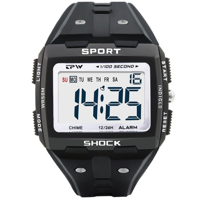 Reloj deportivo para hombre con números grandes, alarma Digital multifunción, cronógrafo, 5 barras, resistente al agua, luz trasera, pantalla cuadrada