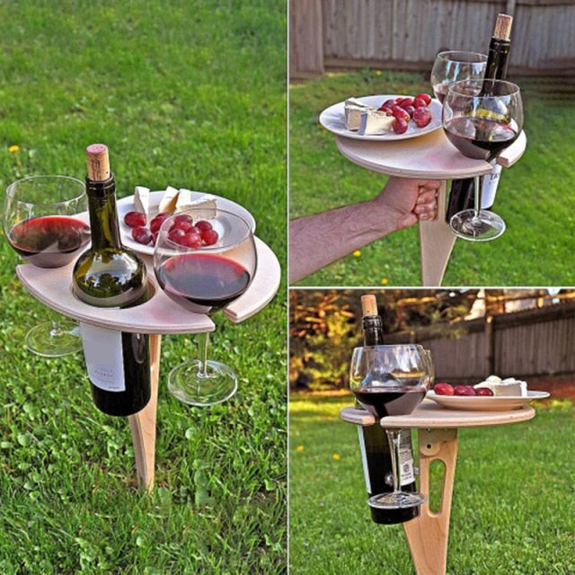 Mesa de vino al aire libre Mini redonda de madera portátil plegable escritorio fácil de llevar muebles de escritorio fiesta viaje Picnic mesas bajas plegables