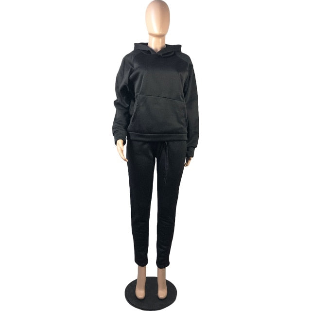 Conjunto de dos piezas de invierno 2020 para mujer, Sudadera con capucha de manga larga de lana para mujer, pantalones de chándal, pantalones para correr, sudaderas con capucha para mujer, chándales