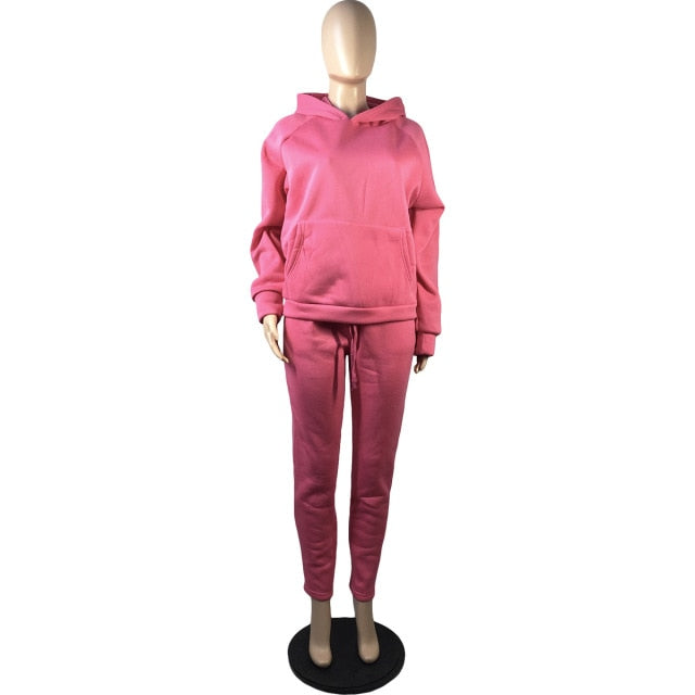 Conjunto de dos piezas de invierno 2020 para mujer, Sudadera con capucha de manga larga de lana para mujer, pantalones de chándal, pantalones para correr, sudaderas con capucha para mujer, chándales