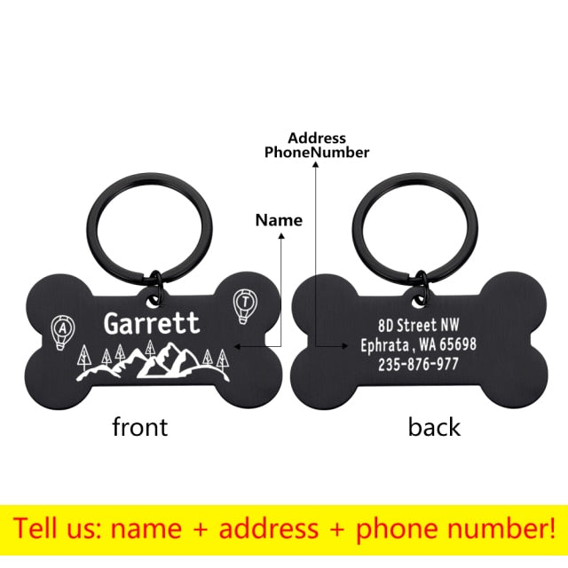 Personalized Collar Pet ID Tag Engraved Pet ID Name for Cat Puppy Dog Tag Pendant Keyring Bone Pet Accessories