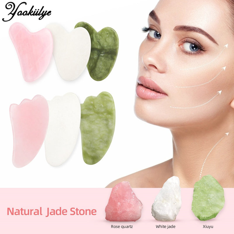 Natural Jade Gua Sha Scraper Board Massage Rose Quartz Jade Guasha Stone For Chin Neck Face Lifting Wrinkle Remover Beauty Care