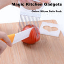 Magic Kitchen Gadgets Onion Slicer Safe Fork  Tomato Vegetables Slicing Safety Aid Holder Cutting Chopper Chips Making Tool